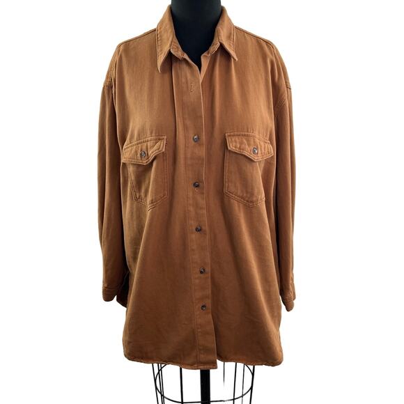 Princess Polly Brown Button-Down Shirt Top Cotton Pockets Long Sleeves Size 6 - Picture 1 of 11